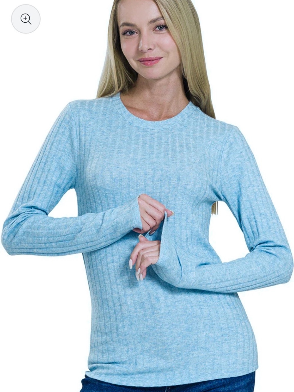EUC Zenana Blue Ribbed Crew Tee